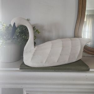 Vintage Handcrafted Swan Decoy Painted Canvas Over Wire & Wood Signed FLP